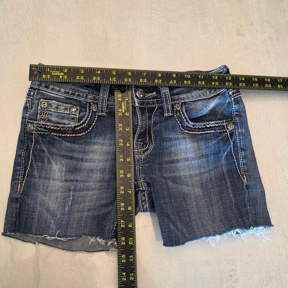 Miss Me Women's Denim Cut Off Jean Shorts Flap Pockets SZ 26 Y2K Stretch